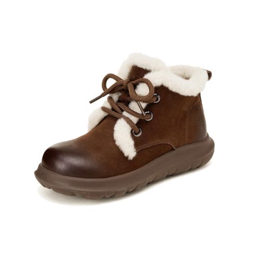 西村名物2024年冬季新款加毛保暖超轻厚底防滑系带马丁靴T24DS48361 商品图2