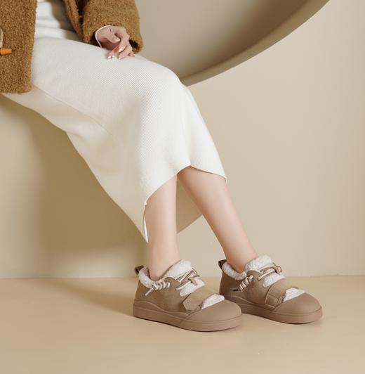 西村名物2025年春季新款绒毛保暖超轻厚底防滑魔术贴板鞋T24DM48411 商品图5