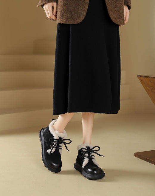 西村名物2024年冬季新款加毛保暖超轻厚底防滑系带马丁靴T24DS48361 商品图8