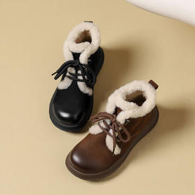 西村名物2024年冬季新款加毛保暖超轻厚底防滑系带马丁靴T24DS48361