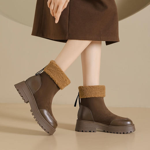西村名物2025年春季新款绒毛保暖超轻厚底防滑切尔西靴T24DS48461 商品图3