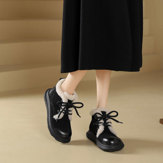 西村名物2024年冬季新款加毛保暖超轻厚底防滑系带马丁靴T24DS48361 商品图5