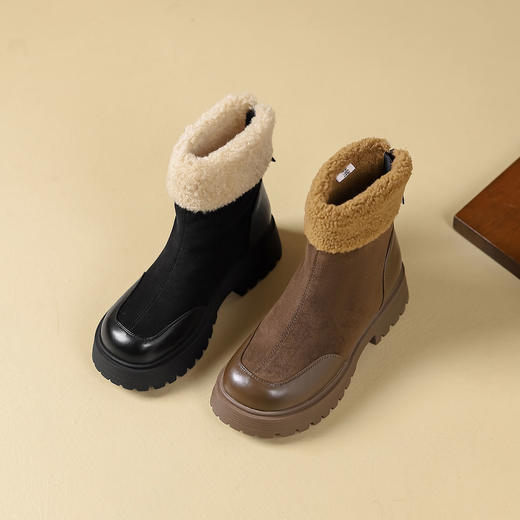 西村名物2025年春季新款绒毛保暖超轻厚底防滑切尔西靴T24DS48461 商品图0