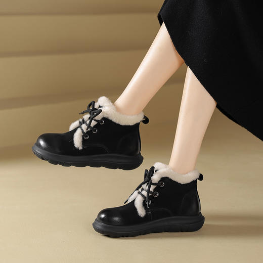 西村名物2024年冬季新款加毛保暖超轻厚底防滑系带马丁靴T24DS48361 商品图6