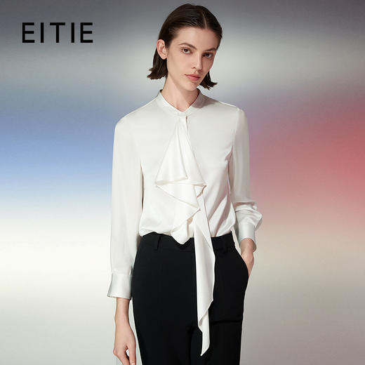 EITIE爱特爱春季新款时尚通勤职业百搭显瘦飘带上衣衬衫7709402 商品图0