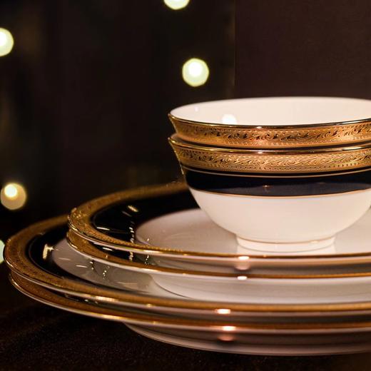 【样品特惠5折，仅1套无原包装，无货退款】Noritake则武 欧式家用蓝金餐具餐盘私人会所高端酒店专用摆台件则武32头中餐具套装（金色） 商品图2
