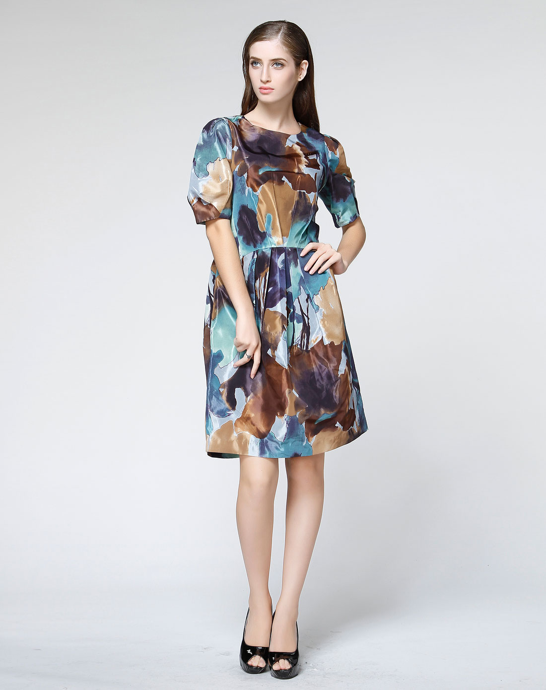 a1093352602 玛丝菲尔marisfrolg 多色时尚印花短袖连衣裙