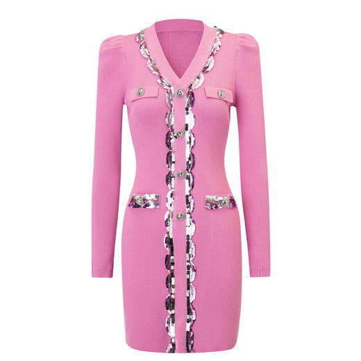 玛克门店发货：Kitty粉v领小香连衣裙MC88DR817R10 商品图2