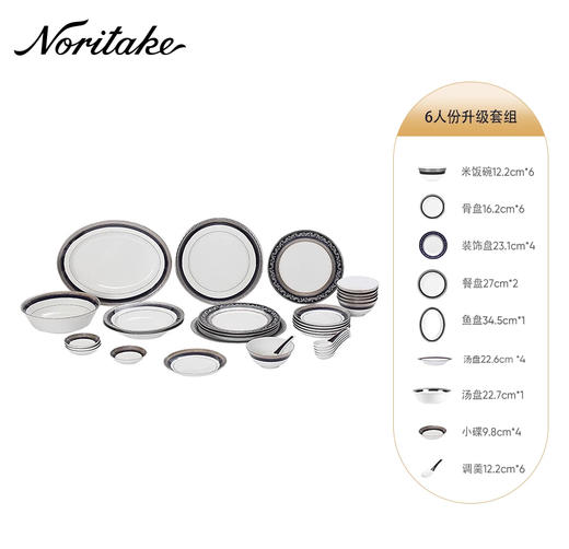 【样品特惠5折，仅1套无原包装，无货退款】Noritake则武 欧式家用蓝金餐具餐盘私人会所高端酒店专用摆台件则武32头中餐具套装（金色） 商品图4