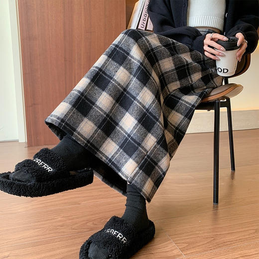 复古格子包臀裙A字毛呢半身裙（4-1203） 商品图1