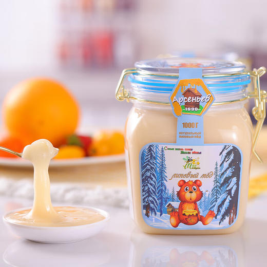 俄罗斯冬熊蓝盖卡扣椴树蜜1000g/033726 形如凝脂蜜液稠厚 商品图0