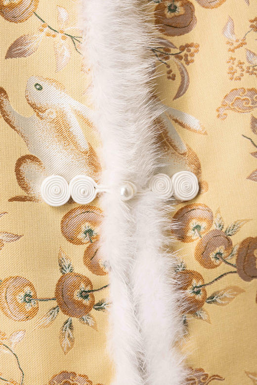 荷言HEYEN 柿蒂玉兔 玉兔纹非遗宋锦马甲拼接水貂毛高定系列 商品图4