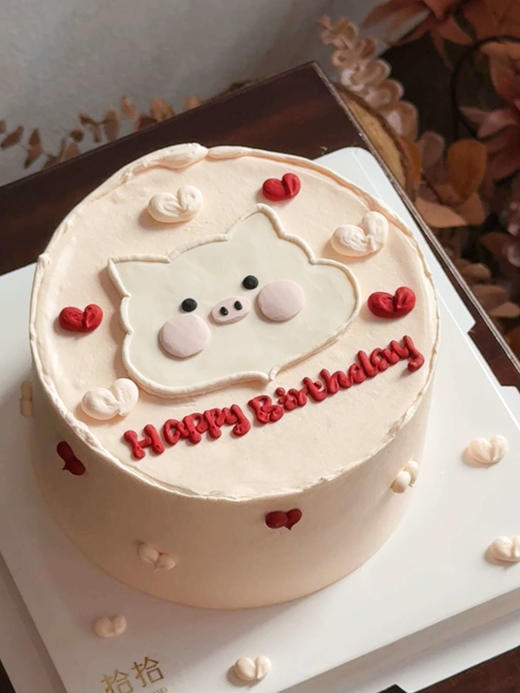 「小粉猪」手绘蛋糕·100%动物奶油（附图6寸·提前24小时预订） 商品图1