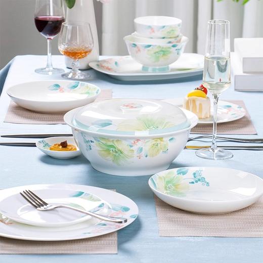 陶园梦碗碟套装家用2024新款骨瓷餐具套装碗盘轻奢高级感送礼碗筷组合碗陶园梦清风花影釉中彩52头10人份骨质瓷餐具-YHD 商品图3