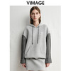 VIMAGE纬漫纪宽松休闲显瘦落肩拼接连帽灰色百搭卫衣春季新款V2313901 商品缩略图0