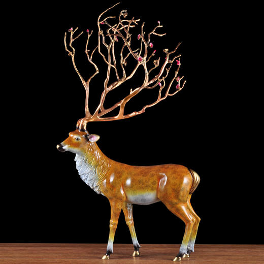 E-XR-6551 花开富贵大号高冠铜鹿 彩铜工艺 55*51*101 工艺品家居客厅玄关装饰品乔迁 商品图6