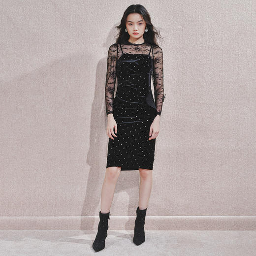 法式复古精致赫本黑白波点连衣裤蕾丝 商品图0