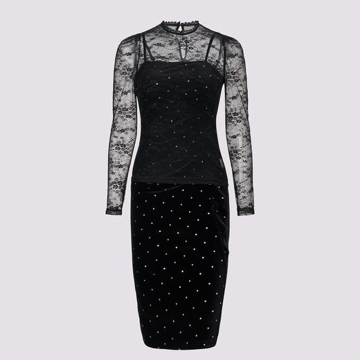 法式复古精致赫本黑白波点连衣裤蕾丝 商品图4