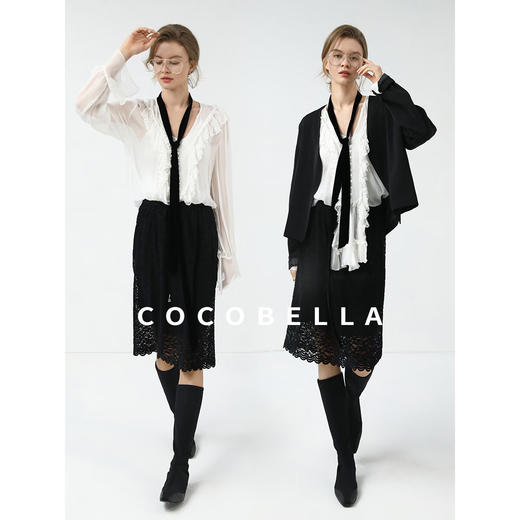 COCOBELLA重工浮雕植绒蕾丝半身裙女25春精致混搭长裙HS7066-2 商品图1