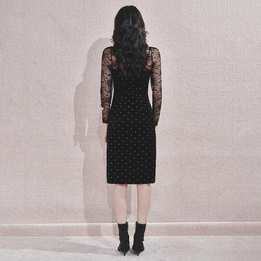 法式复古精致赫本黑白波点连衣裤蕾丝 商品图3