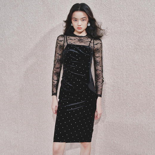 法式复古精致赫本黑白波点连衣裤蕾丝 商品图2