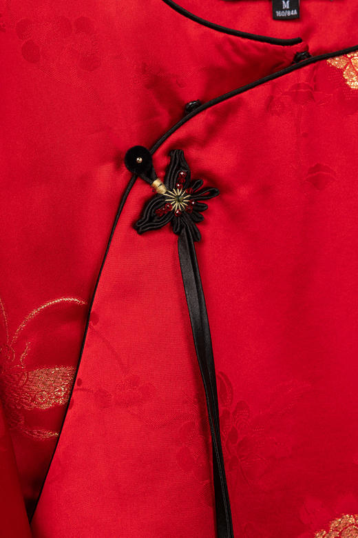 荷言HEYEN 海棠蛱蝶 大红色夹棉外套织金蝴蝶提花重磅真丝高定系列 商品图3