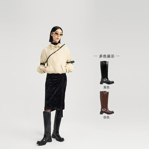 [福利价]lost in echo2024秋冬新款时尚牛皮方头扣饰直筒机车靴子长筒靴女 商品图1