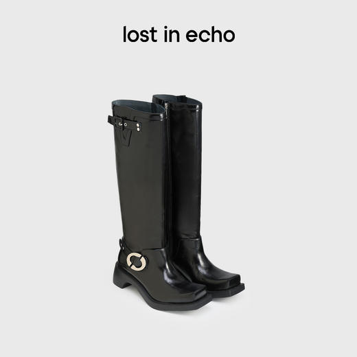 [福利价]lost in echo2024秋冬新款时尚牛皮方头扣饰直筒机车靴子长筒靴女 商品图0