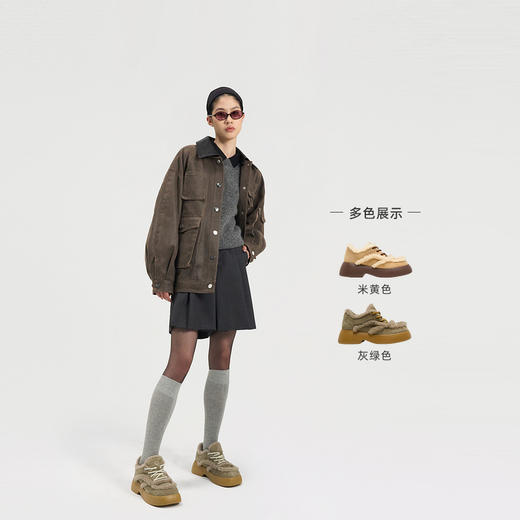 [福利价]lost in echo2024秋冬新款休闲羊毛毛茸茸加绒圆头厚底面包板鞋女 商品图1