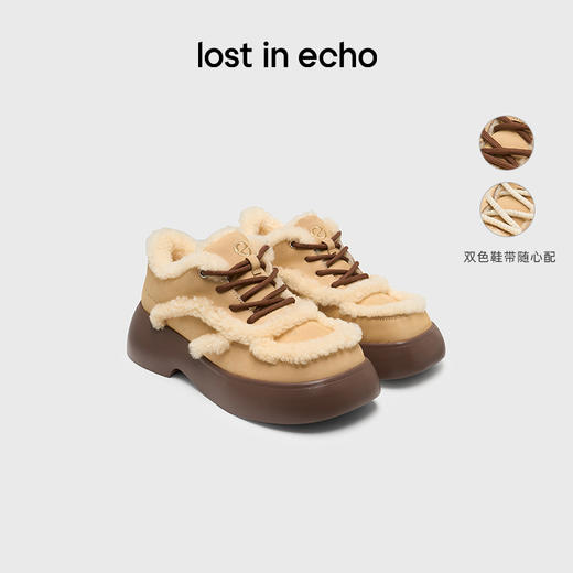 [福利价]lost in echo2024秋冬新款休闲羊毛毛茸茸加绒圆头厚底面包板鞋女 商品图0