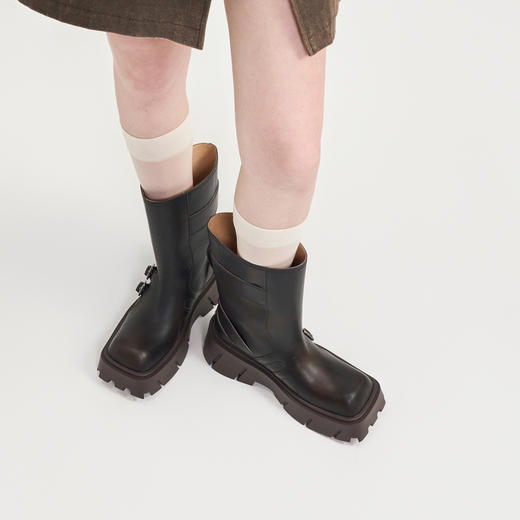 [福利价]lost in echo2024秋冬新款棕色方头宽筒厚底机车靴短靴中筒靴子女 商品图3