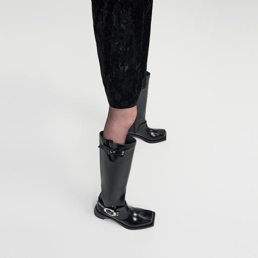 [福利价]lost in echo2024秋冬新款时尚牛皮方头扣饰直筒机车靴子长筒靴女 商品图3