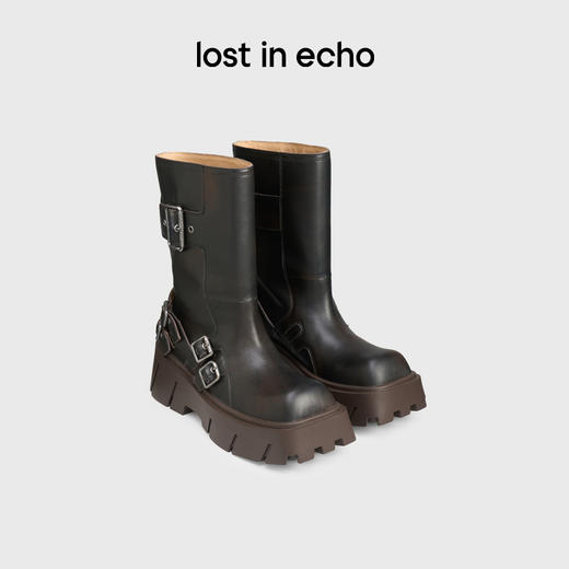 [福利价]lost in echo2024秋冬新款棕色方头宽筒厚底机车靴短靴中筒靴子女 商品图0