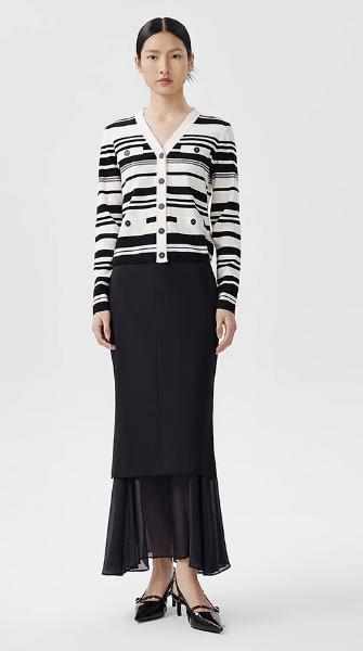 朗姿 羊毛针织衫黑白条纹LCEK05KCD451W11 商品图3