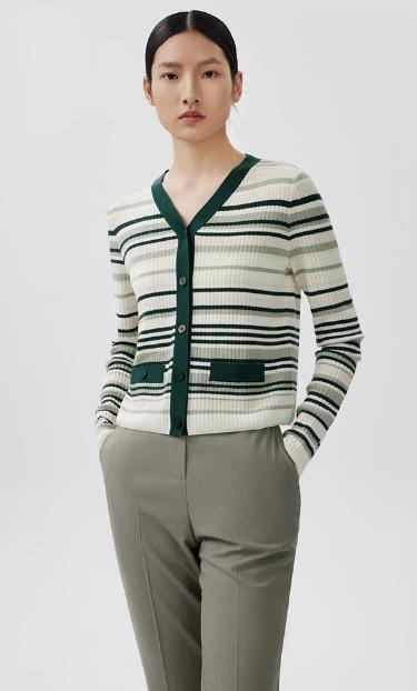 朗姿 条纹羊毛针织衫V领修身小开衫LCEK04KCD248M51 商品图3