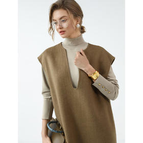 COCOBELLA手工双面呢羊毛连衣裙25春新年款叠穿毛呢裙FR7083