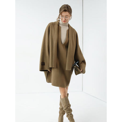 COCOBELLA手工双面呢羊毛连衣裙25春新年款叠穿毛呢裙FR7083 商品图1