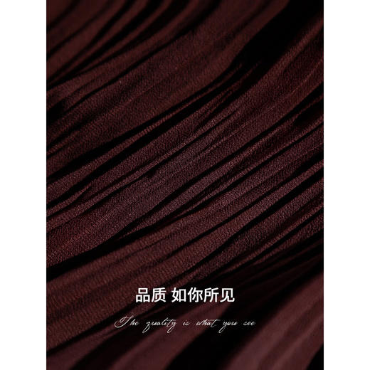 COCOBELLA气质酒红木耳领压褶连衣裙25春夏V领衬衫长裙FR7015 商品图3