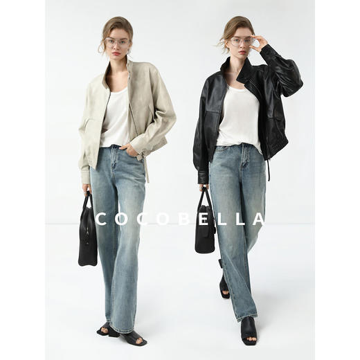【限时秒杀】COCOBELLA手工擦色风格立领短款皮衣廓形夹克休闲外套PU3097 商品图0