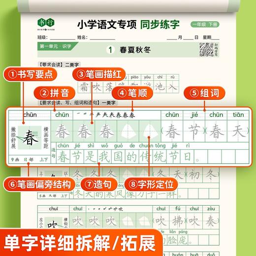 同步新教材【小学语文专项】下册同步练字视频教程（会读二类字会写一类字）组词造句笔顺笔画规范书写练字帖 商品图2