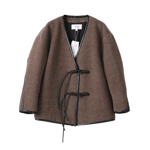 VIMAGE纬漫纪气质V领慵懒宽松深卡其色毛呢子外套冬新款V2203834 商品图6