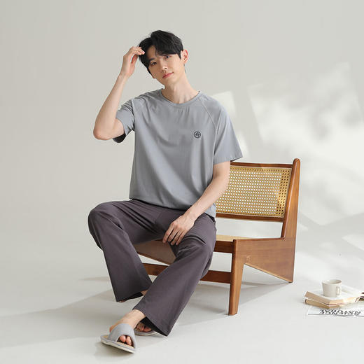 芬腾男士夏季睡衣套装夏天薄款纯棉短袖长款可外穿休闲简约家居服 商品图2