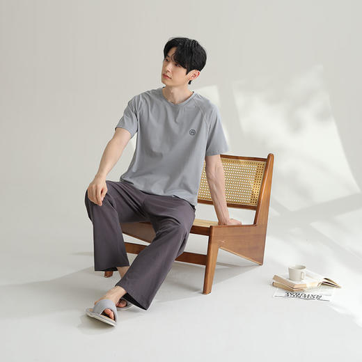 芬腾男士夏季睡衣套装夏天薄款纯棉短袖长款可外穿休闲简约家居服 商品图3