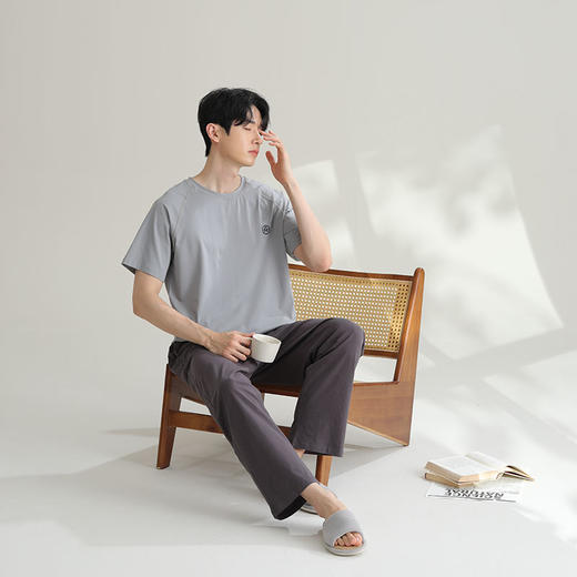 芬腾男士夏季睡衣套装夏天薄款纯棉短袖长款可外穿休闲简约家居服 商品图4