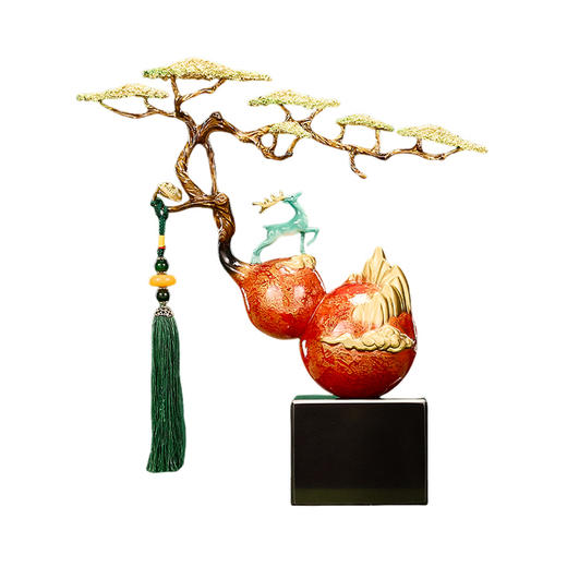 E-QK-BJ1326 C 福来禄来（纯铜大漆）铜葫芦鹿摆件小号 商品图0