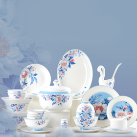 【清仓特惠4.5折，最后1套，无货退款】50头骨瓷餐具凡瑞斯倾心相映釉中彩50头10人份骨瓷餐具【不支持补差，非质量问题不退不换】