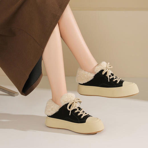 西村名物2025年春季新款绒毛保暖超轻厚底防滑系带板鞋T25AM15091 商品图4