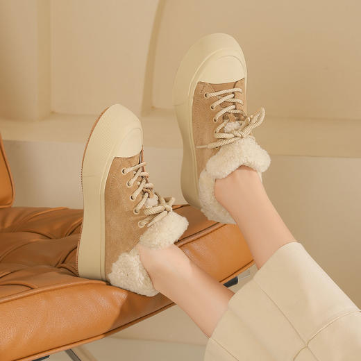 西村名物2025年春季新款绒毛保暖超轻厚底防滑系带板鞋T25AM15091 商品图5
