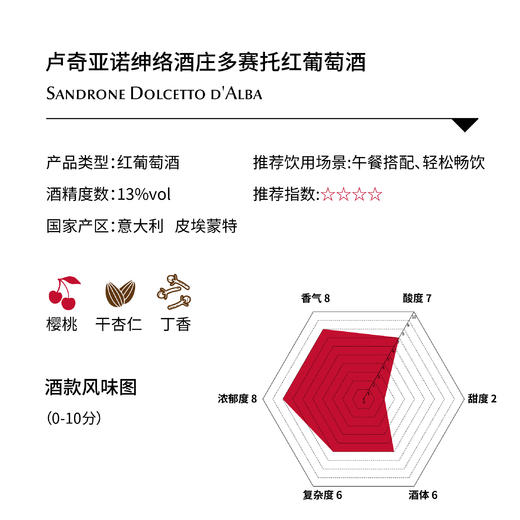 卢奇亚诺绅络酒庄多赛托红葡萄酒 意大利 Sandrone Dolcetto d'Alba DOC Italy 商品图1