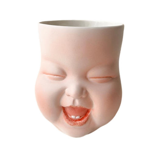 B-BL-07 柏路 纯手捏制娃娃脸杯“笑”款+杯垫（亮光款） 商品图0